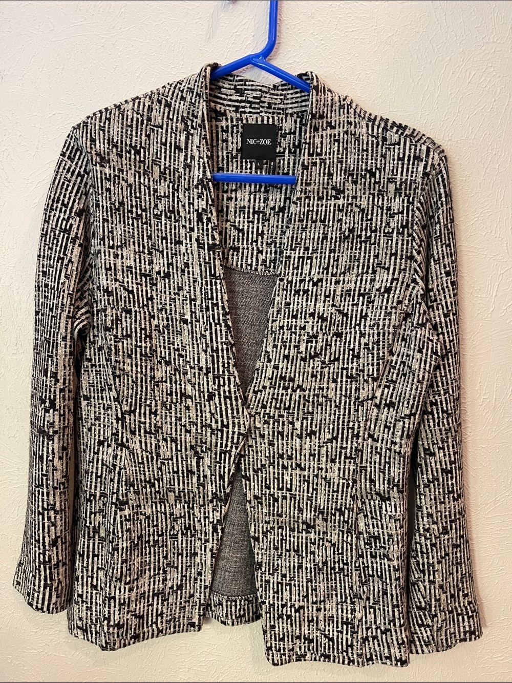 NIC+ZOE Black & White Patterned Open Cardigan Jacket. Size Large.